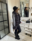 Real fox fur cardigan for women. Fur trimmed knitted cardigan. Luxury natural fox fur cardigan with collar & cuffs. Knitwear with fur. Detachable, removable fur made with a stretchy wool cardigan. Free UK, EU & USA delivery. Fur coat. Women's knitwear. Fur trimmed knitwear cardigan. Real fur coats. Fur coats. Winter coats women's. Fur jackets womenswear. Luxury fur jacket. Premium high quality fur coats.