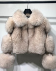 Cropped Collar Coat with Leather Sleeves