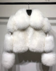 Cropped Collar Coat with Leather Sleeves
