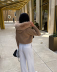 Knitted Zipped Hoodie with Fur Hood