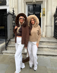 Knitted Zipped Hoodie with Fur Hood