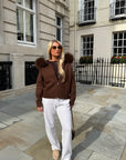 Knitted Zipped Hoodie with Fur Hood