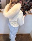Knitted Zipped Hoodie with Fur Hood