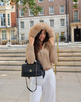 Knitted Zipped Hoodie with Fur Hood