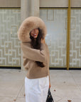 Knitted Zipped Hoodie with Fur Hood