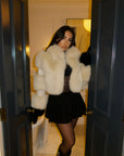 Cropped Collar Coat with Leather Sleeves