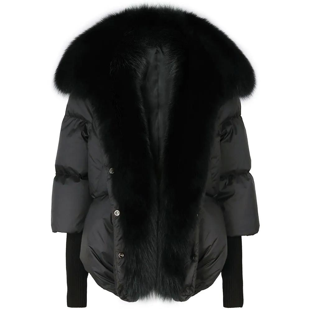 Daunenpufferjacke mit Pelzkragen