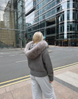 Knitted Zipped Hoodie with Fur Hood