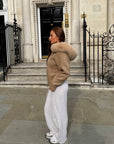 Knitted Zipped Hoodie with Fur Hood