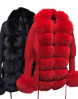 Real fox fur cardigan for women. Fur trimmed knitted cardigan. Luxury natural fox fur cardigan with collar & cuffs. Knitwear with fur. Detachable, removable fur made with a stretchy wool cardigan. Free UK, EU & USA delivery. Fur coat. Women's knitwear. Fur trimmed knitwear cardigan. Real fur coats. Fur coats. Winter coats women's. Fur jackets womenswear. Luxury fur jacket. Premium high quality fur coats. red fur coat. red jacket. red coat. red real fur coat. red vintage fur