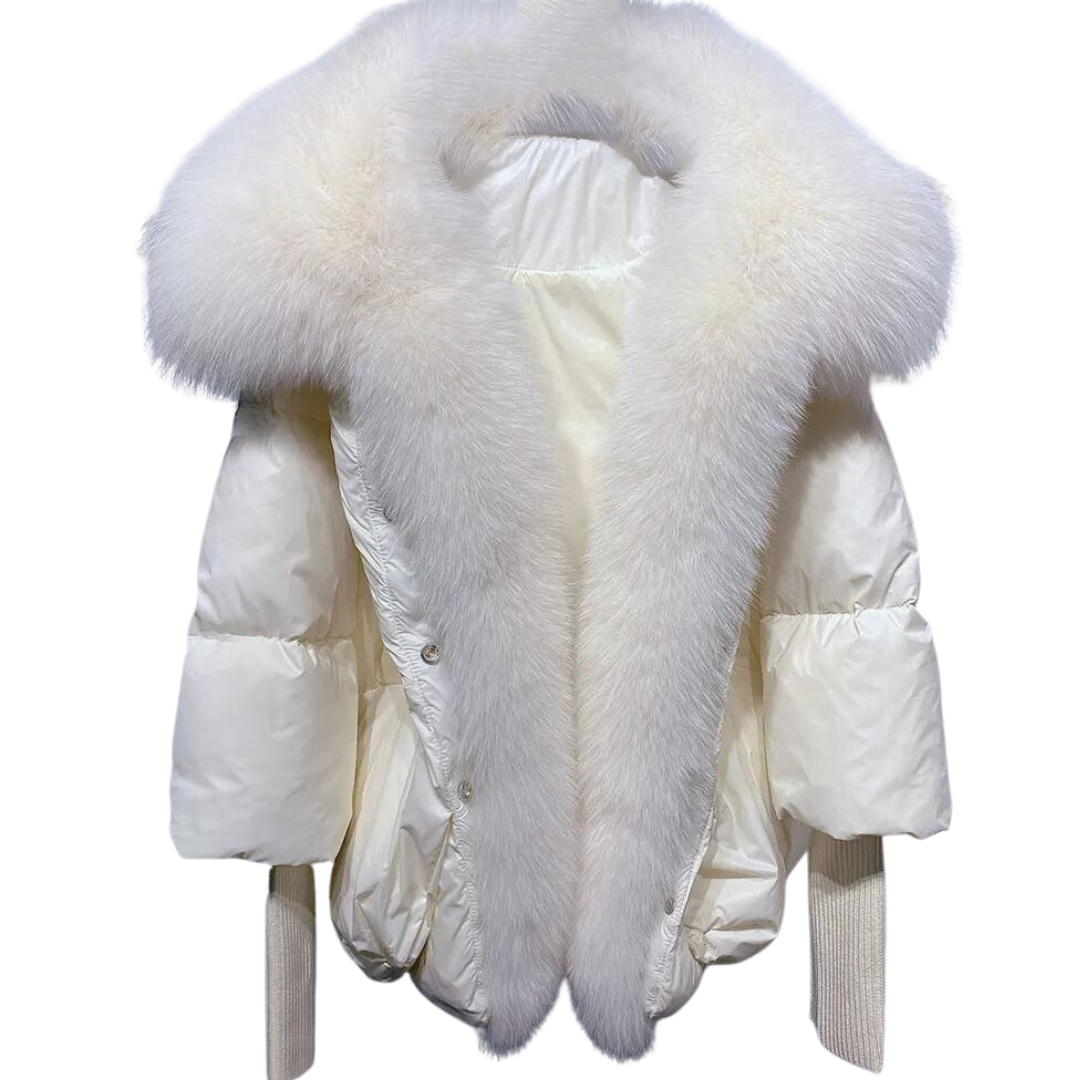 Daunenpufferjacke mit Pelzkragen