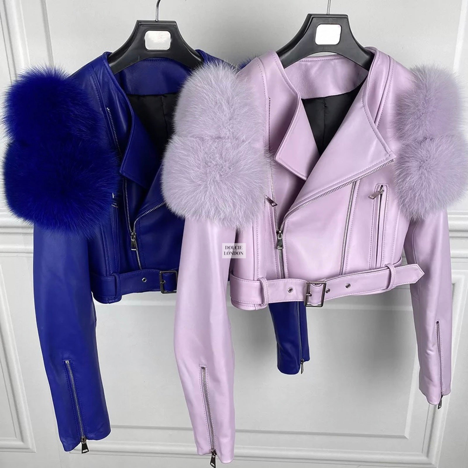 Leather Jacket with Fur Sleeves Detailing