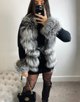 silver fox fur cardigan for women sweater with fur Real fox fur cardigan for women. Fur trimmed knitted cardigan. Luxury natural fox fur cardigan with collar & cuffs. Knitwear with fur. Detachable, removable fur made with a stretchy wool cardigan. Free UK, EU & USA delivery. Fur coat. Women's knitwear. Fur trimmed knitwear cardigan. Real fur coats. Fur coats. Winter coats women's. Fur jackets womenswear. Luxury fur jacket. Premium high quality fur coats.