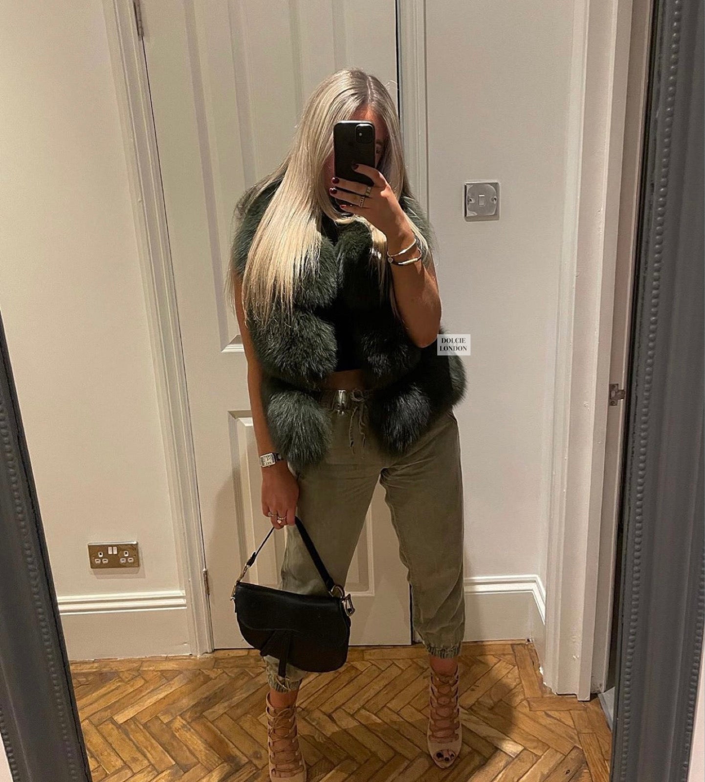 khaki green fur gilet