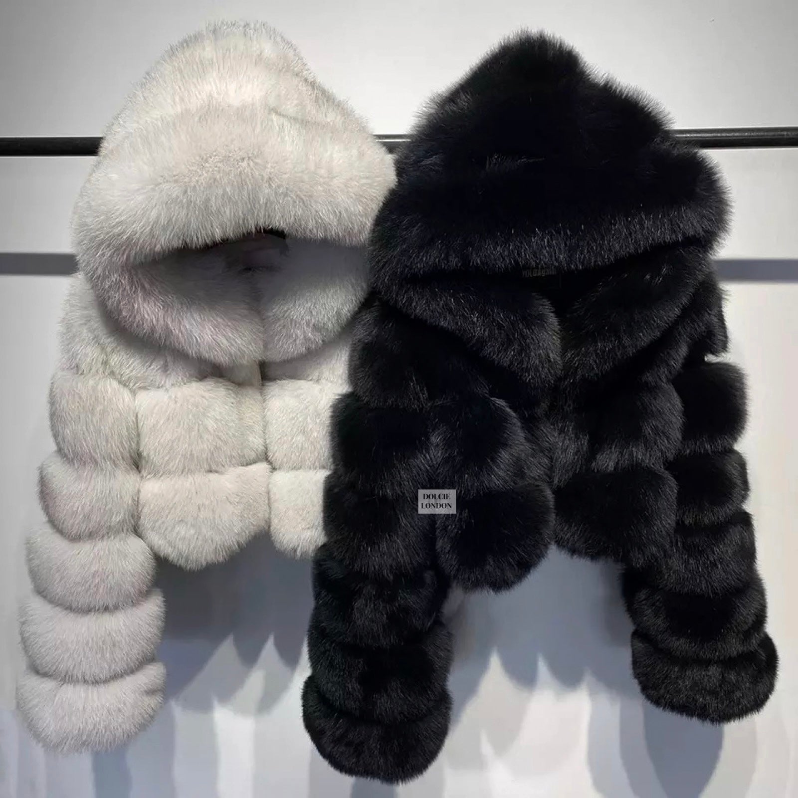 black and white fur coat