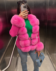 pink fur cardigan sweater