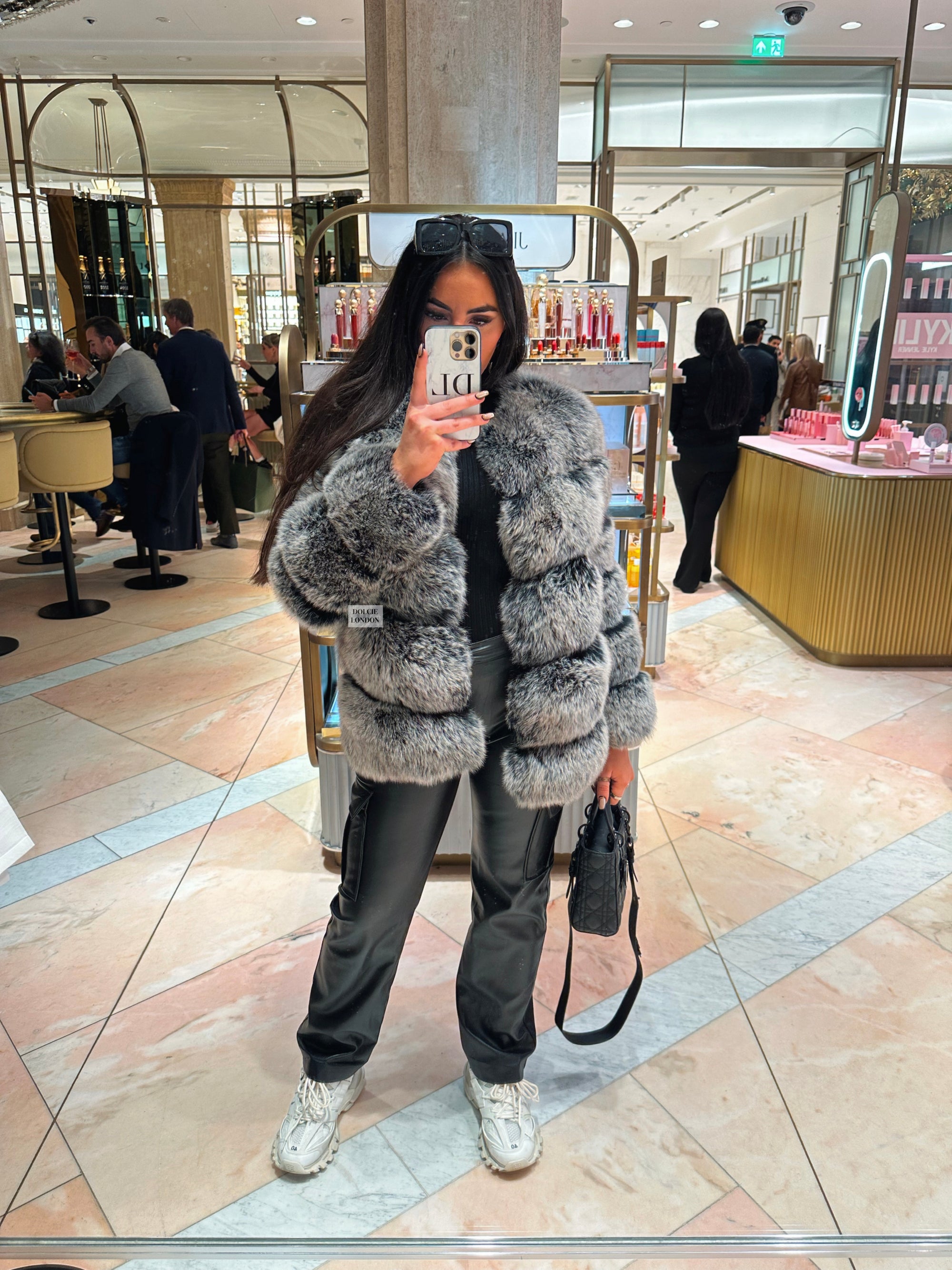 silver fox long fur coat