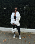 white fur cardigan for women sweater with real fur Real fox fur cardigan for women. Fur trimmed knitted cardigan. Luxury natural fox fur cardigan with collar & cuffs. Knitwear with fur. Detachable, removable fur made with a stretchy wool cardigan. Free UK, EU & USA delivery. Fur coat. Women's knitwear. Fur trimmed knitwear cardigan. Real fur coats. Fur coats. Winter coats women's. Fur jackets womenswear. Luxury fur jacket. Premium high quality fur coats.