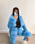 blue real fur cardigan