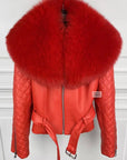 Leather Jacket with Oversized Fur Collar