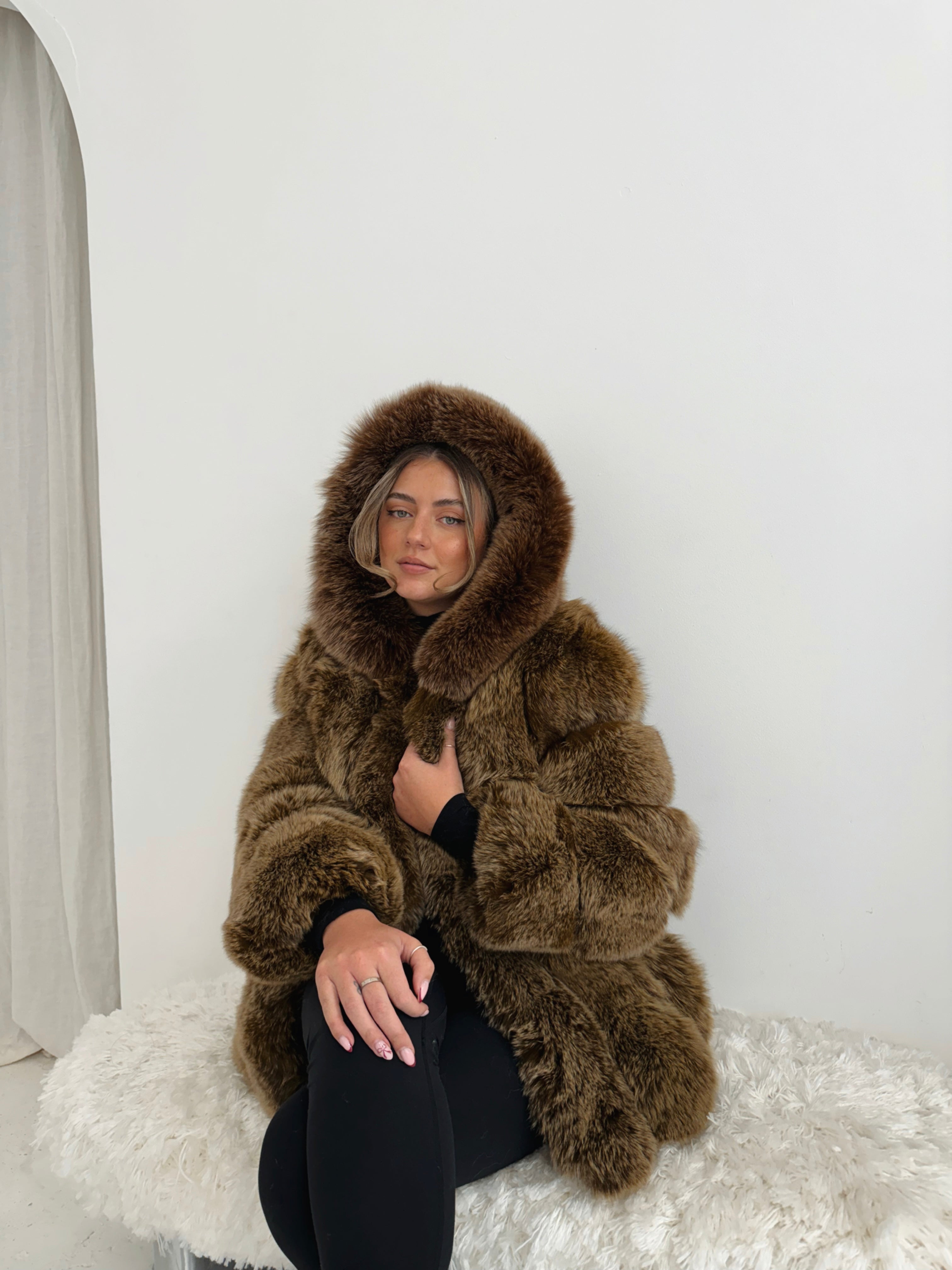 Hooded Straight Rows Long Coat