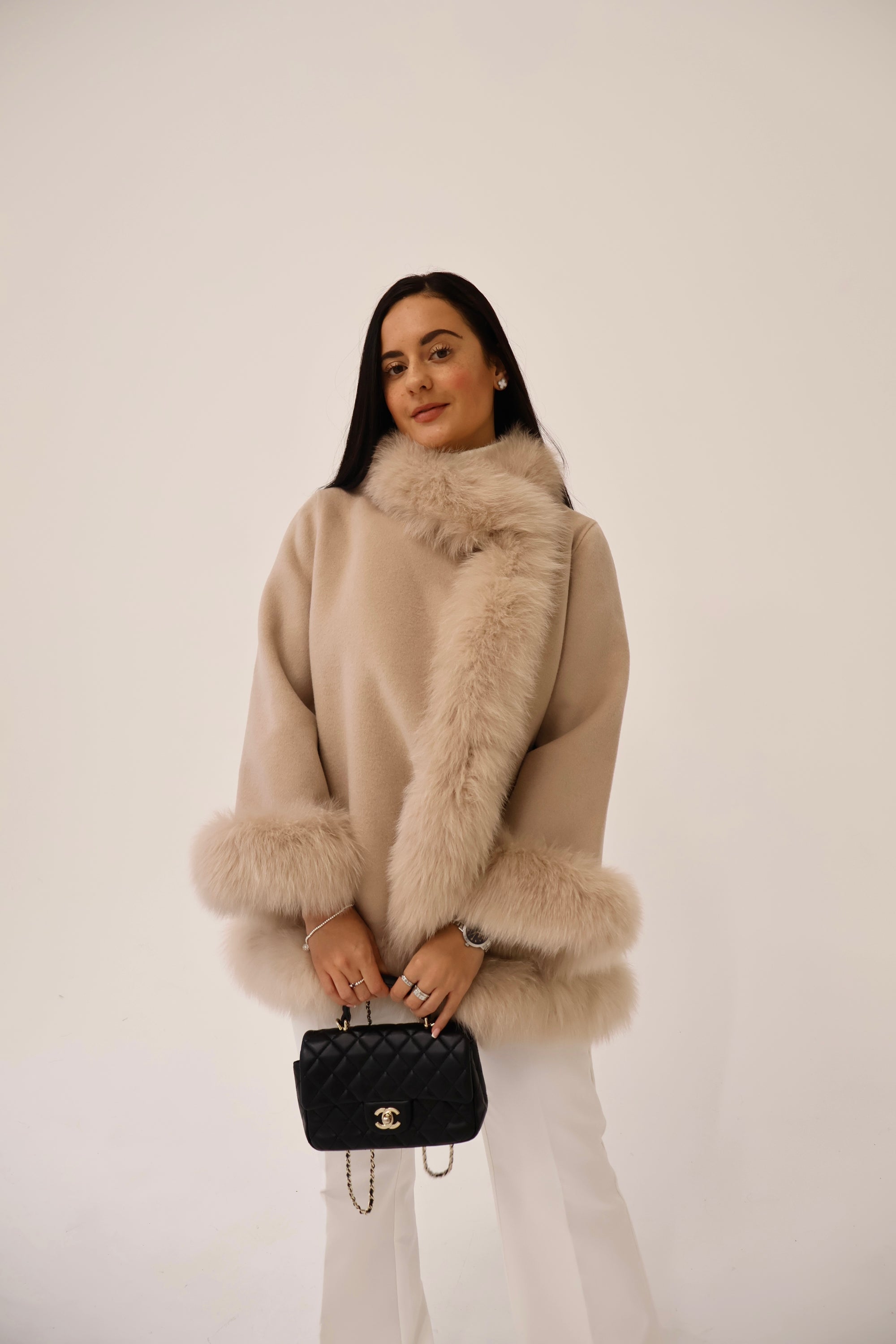 Fur Collar &amp; Cuffs Cashmere Coat