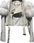 Leather Jacket with Fur Sleeves Detailing - Off White UK8 | S | US4