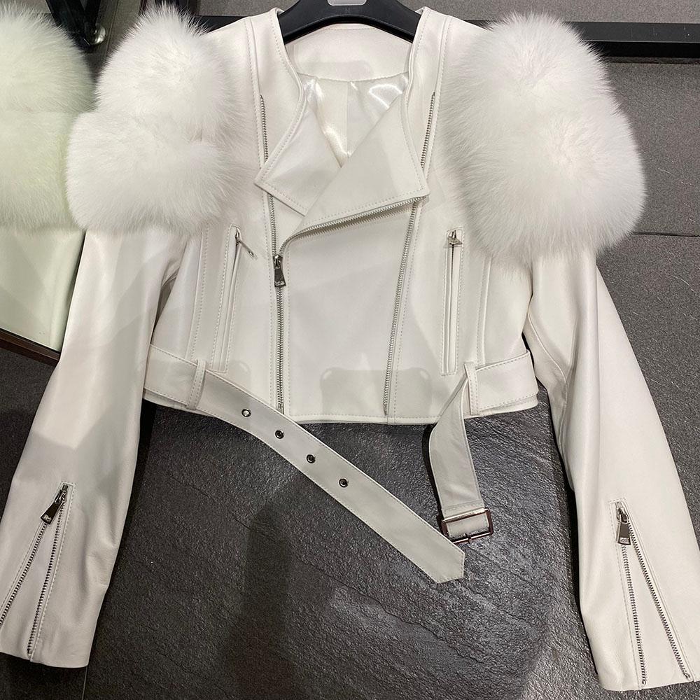 Leather Jacket with Fur Sleeves Detailing