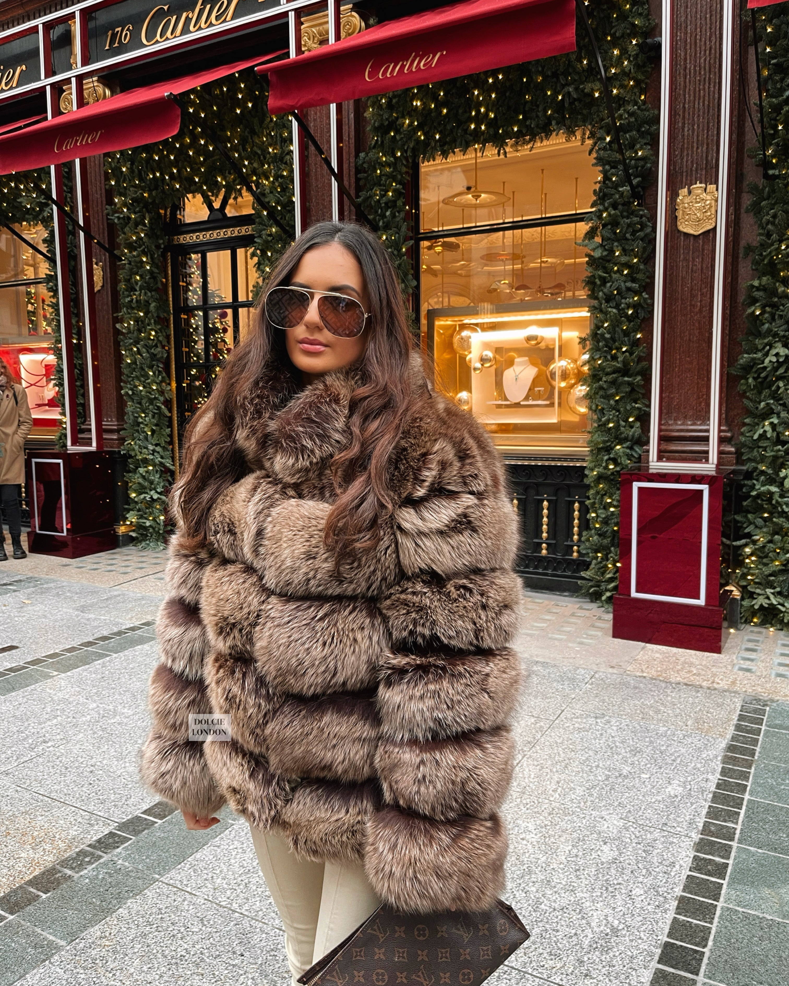 women's brown winter fox fur coat jacket 