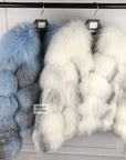 white & blue fur coats for women