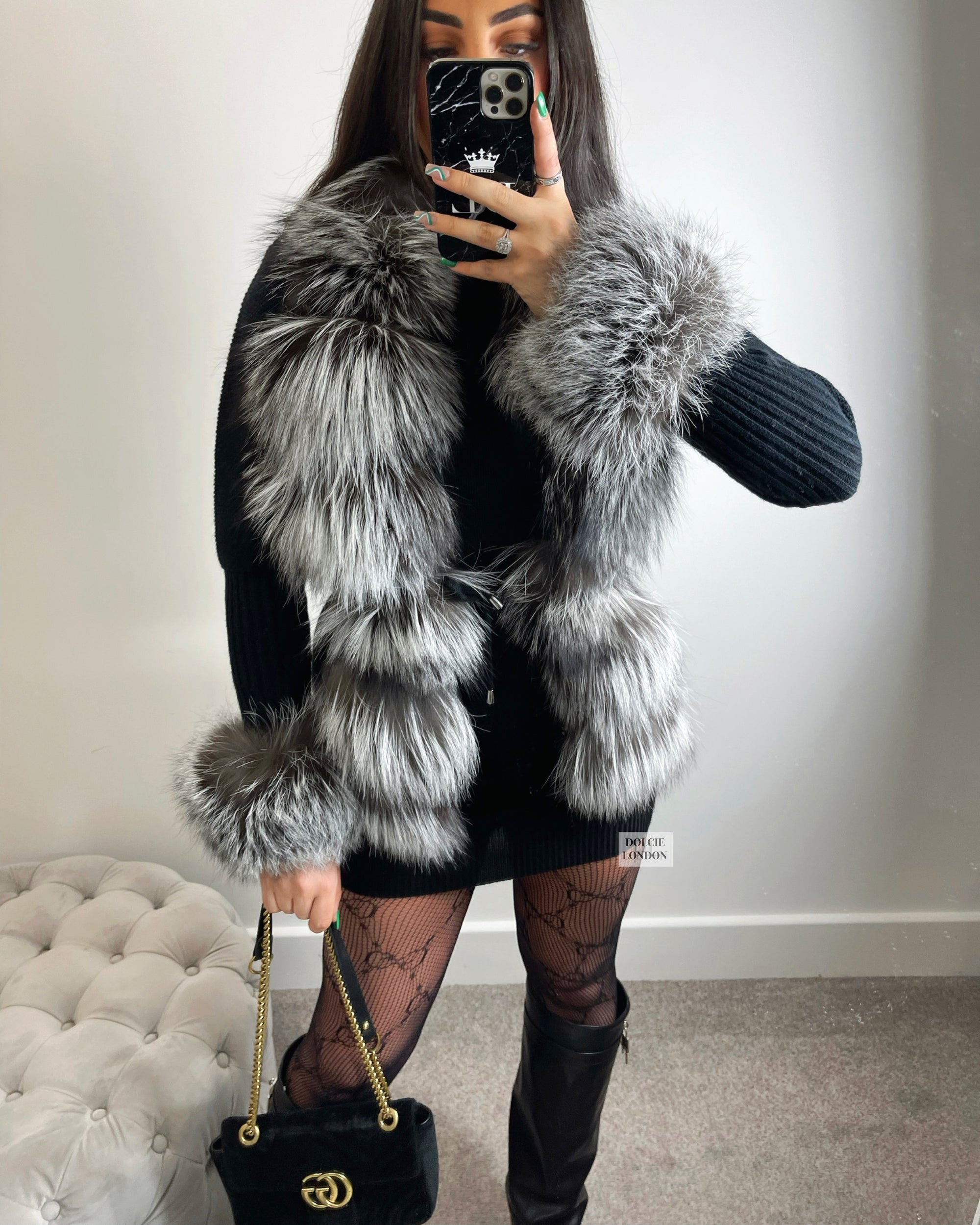 silver fox fur cardigan for women sweater with fur Real fox fur cardigan for women. Fur trimmed knitted cardigan. Luxury natural fox fur cardigan with collar &amp; cuffs. Knitwear with fur. Detachable, removable fur made with a stretchy wool cardigan. Free UK, EU &amp; USA delivery.  Fur coat. Women&#39;s knitwear. Fur trimmed knitwear cardigan. Real fur coats. Fur coats. Winter coats women&#39;s. Fur jackets womenswear. Luxury fur jacket. Premium high quality fur coats. 