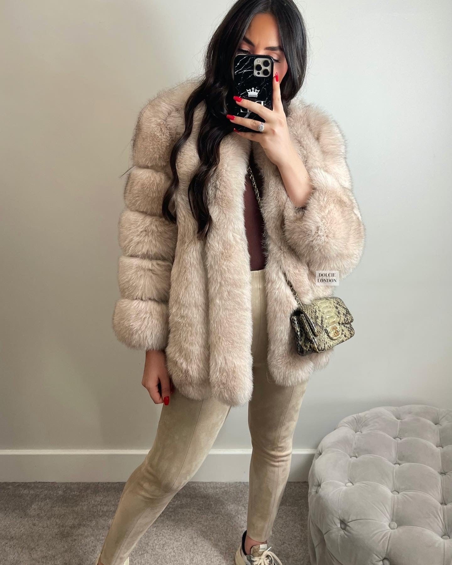 Straight Rows Long Coat - 3/4 Sleeves