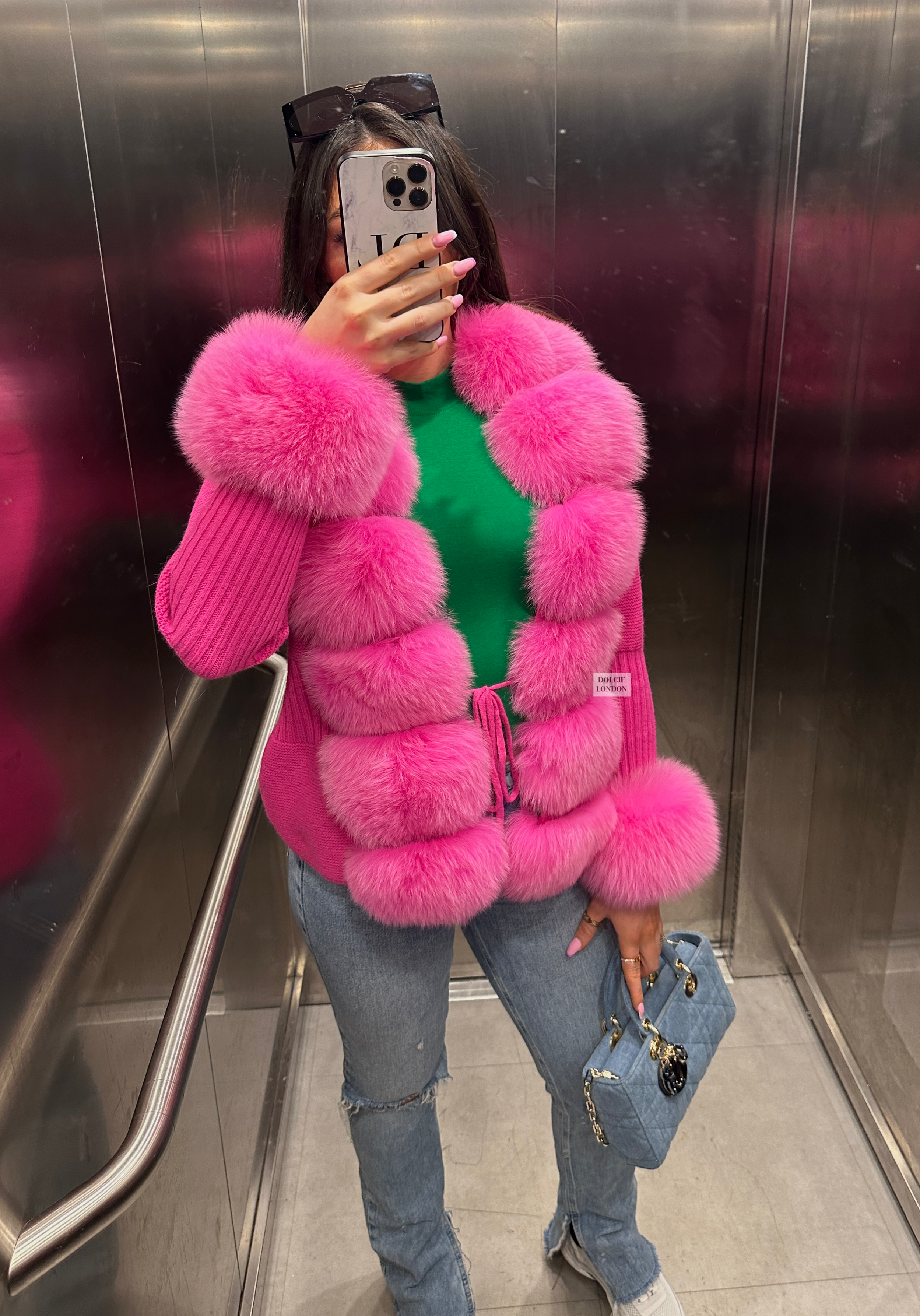 pink fur cardigan sweater 
