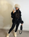 black sweater with real fur cardigan 