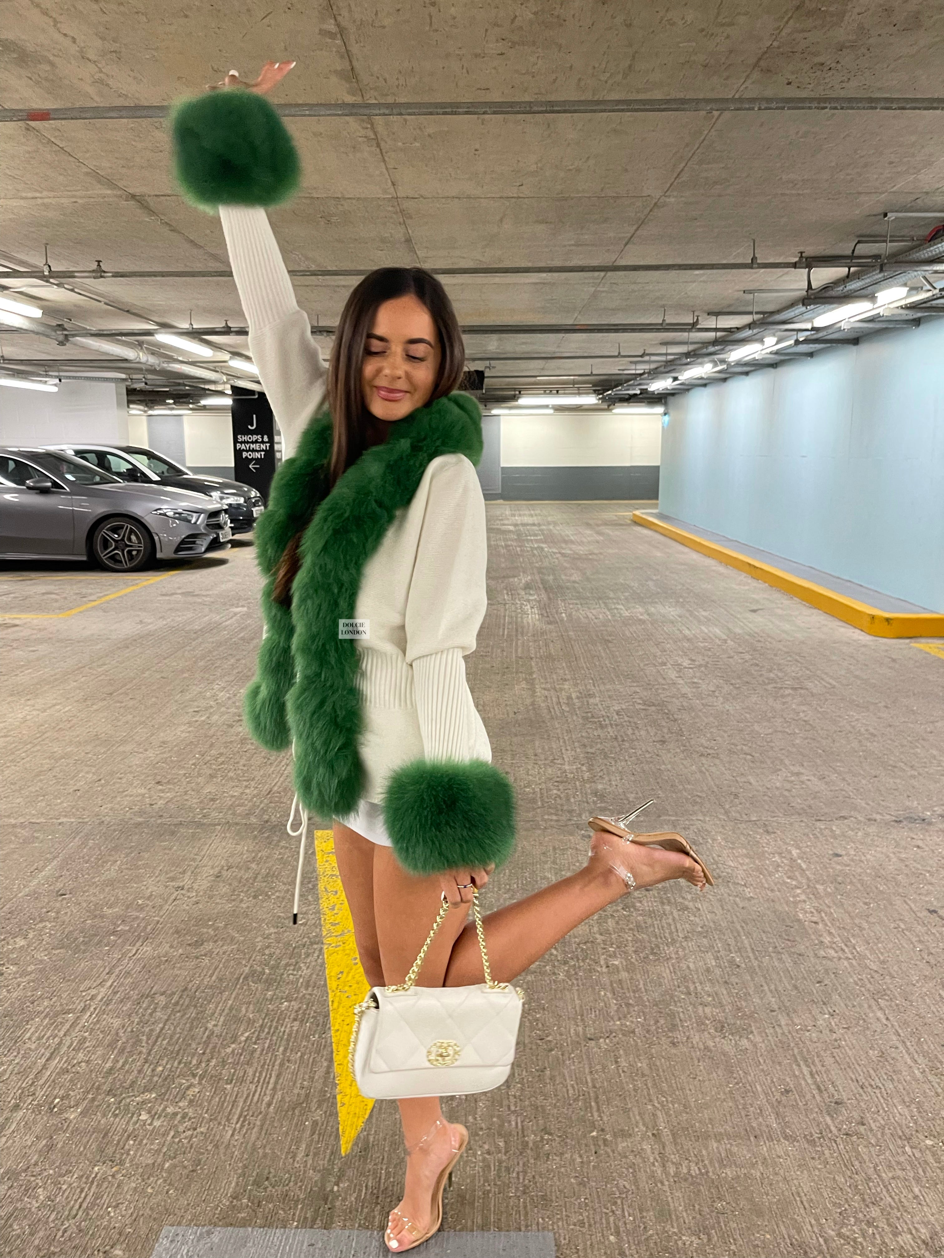 Sweater with fur collar outlet and cuffs
