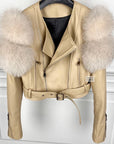 Leather Jacket with Fur Sleeves Detailing