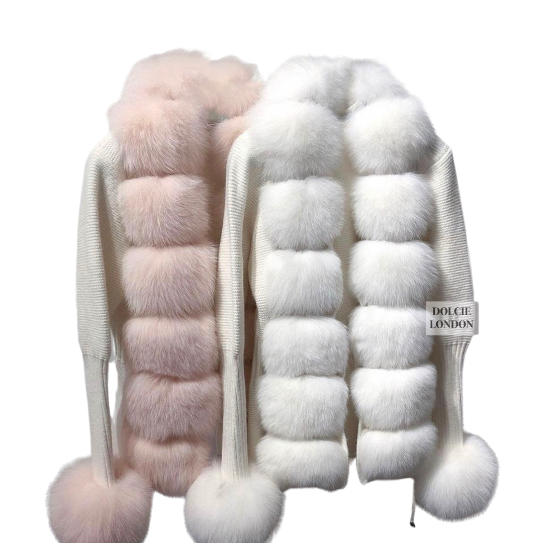 Aunavey Women's Faux Fur Trim Collar Cuffs Cardigan Sweaters Button Down Jumper Top Slim Y2K Coat Outwear, Size: One size, Beige