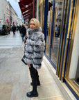 women's real luxury fur coat in silver fox colour