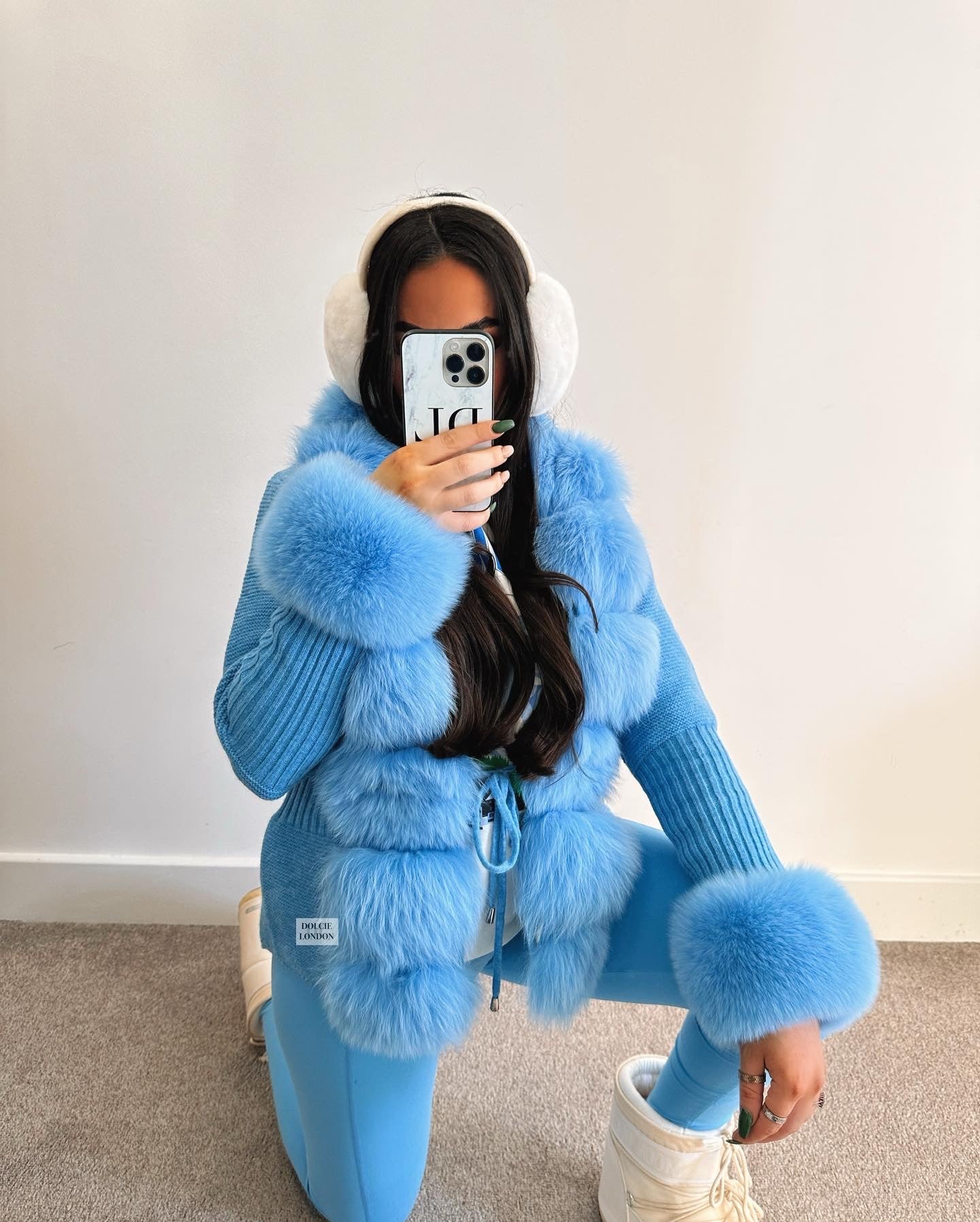 blue real fur cardigan 