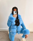 blue real fur cardigan 