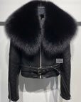 Leather Jacket with Oversized Fur Collar