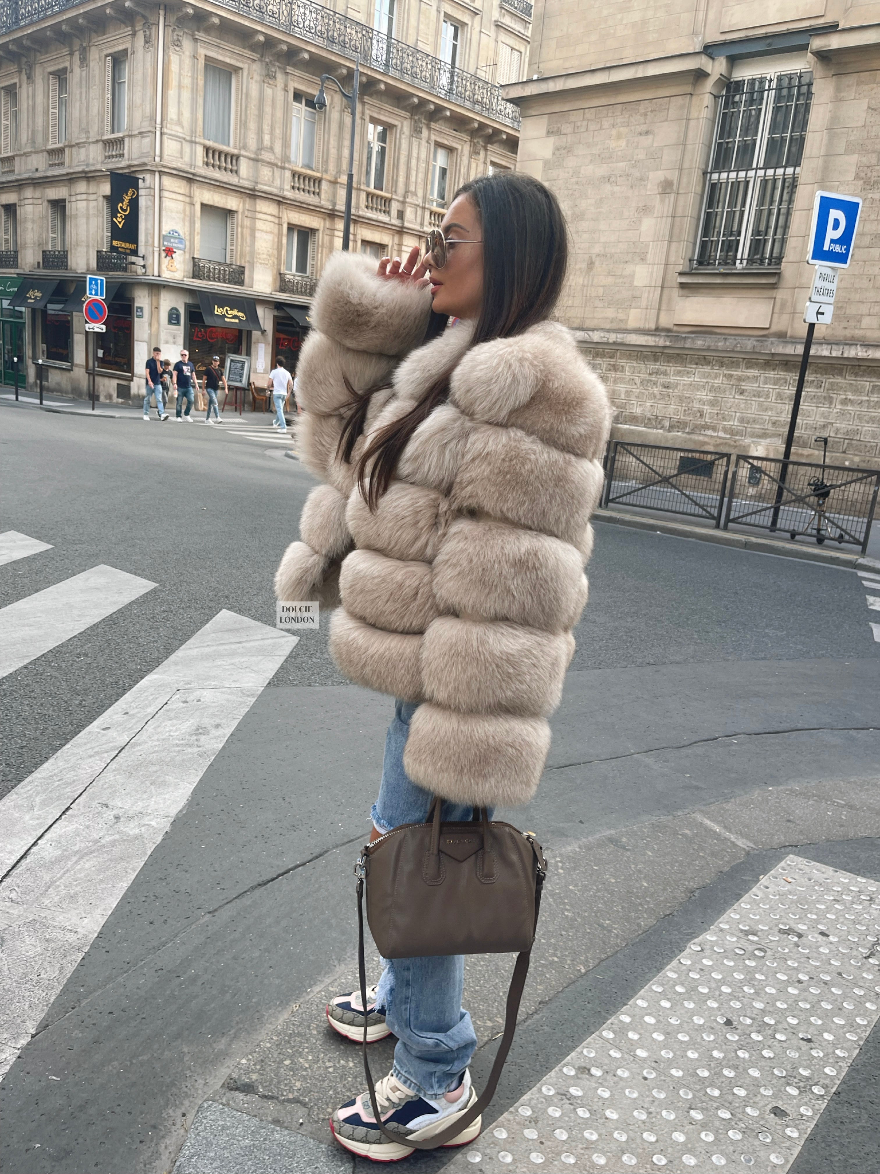 beige fox fur winter coat 